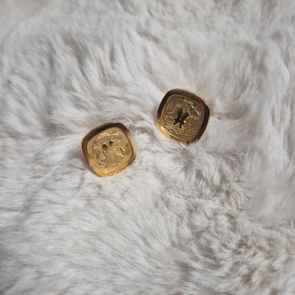 Vintage Swank Pisces Cufflinks Gold Tone Astrology Swanky Cool Dress Formal ✨️💫